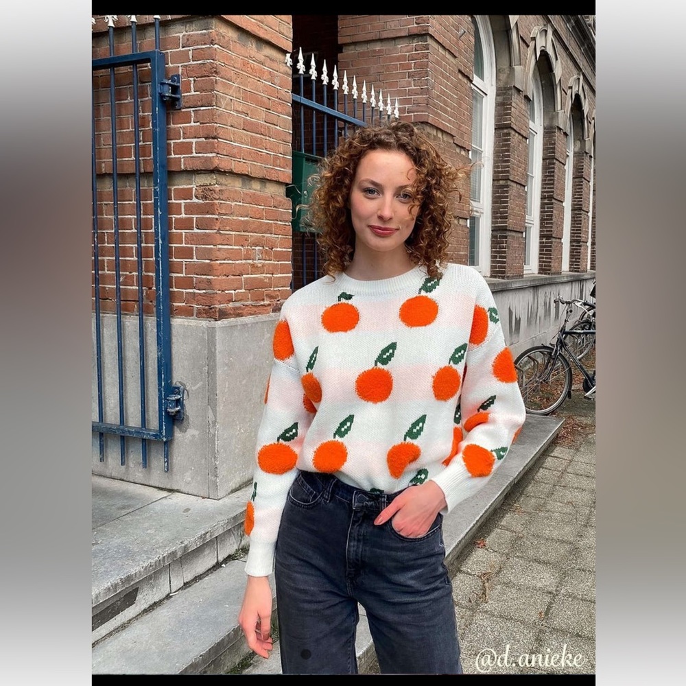 Orange Pattern Oversized Sweater